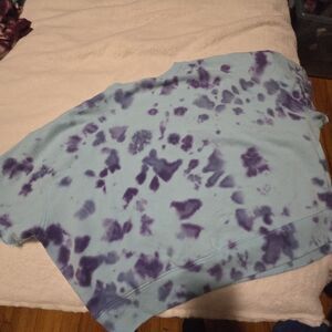 Victoria's Secret PINK Tie-Dye Short Sleeve Cropped Sweatshirt Blue Purple Small